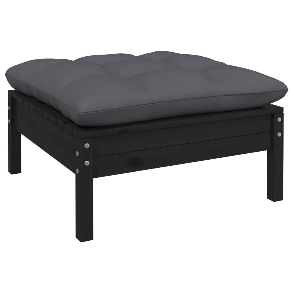 Helloshop26 - Salon de jardin meuble d'extérieur ensemble de mobilier 11 pièces avec coussins noir bois de pin - Imagen 4