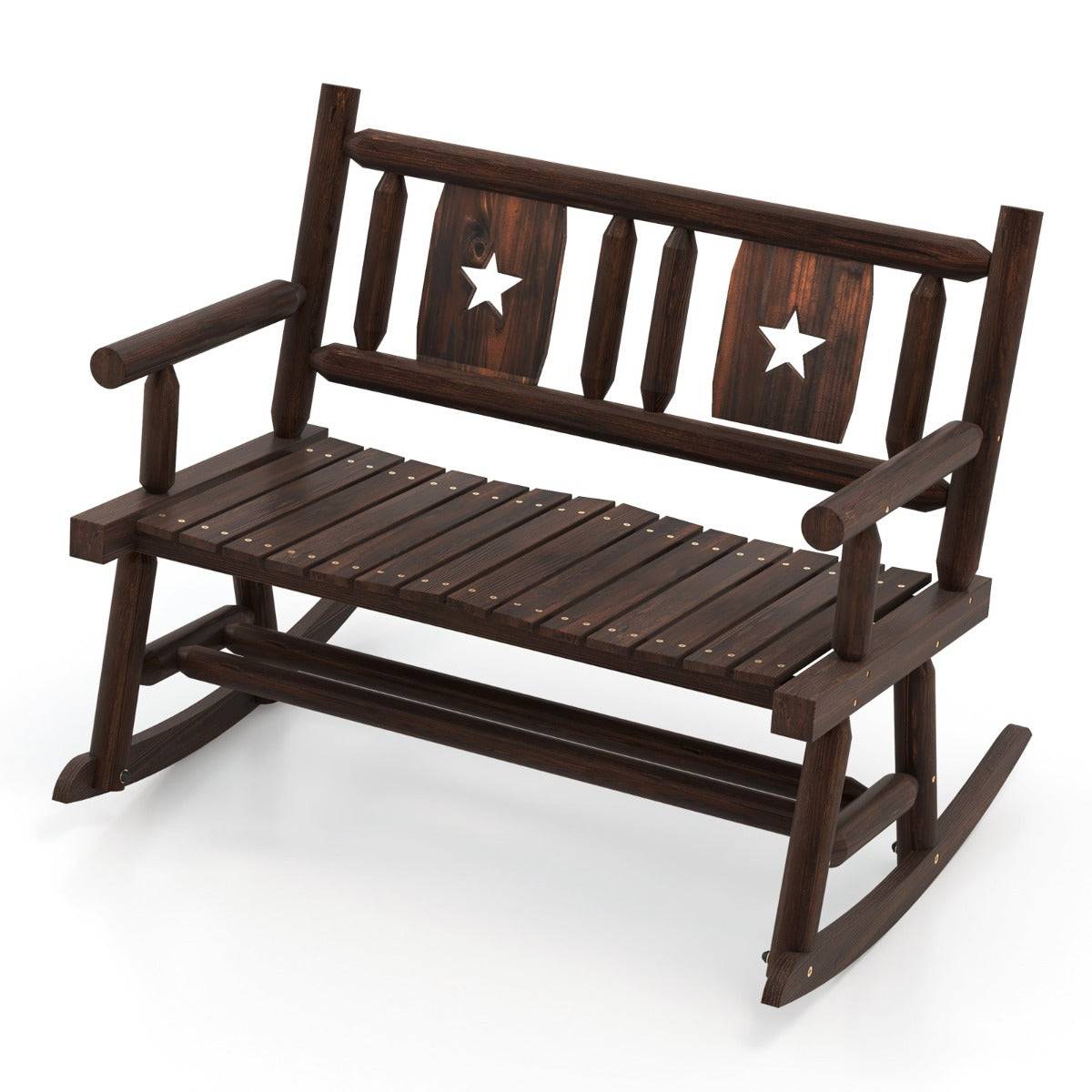 Helloshop26 - Banc à bascule de jardin en bois carbonisé 2 personnes siège à lattes dossier ergonomique charge 320 kg terrasse piscine marron rustique - Imagen 1
