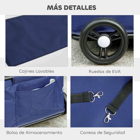 Poussette pour animaux avec barre de poussée réglable, design ouvert, coussin et roues, 53 x 45 x 28 cm, bleu foncé - Image 9