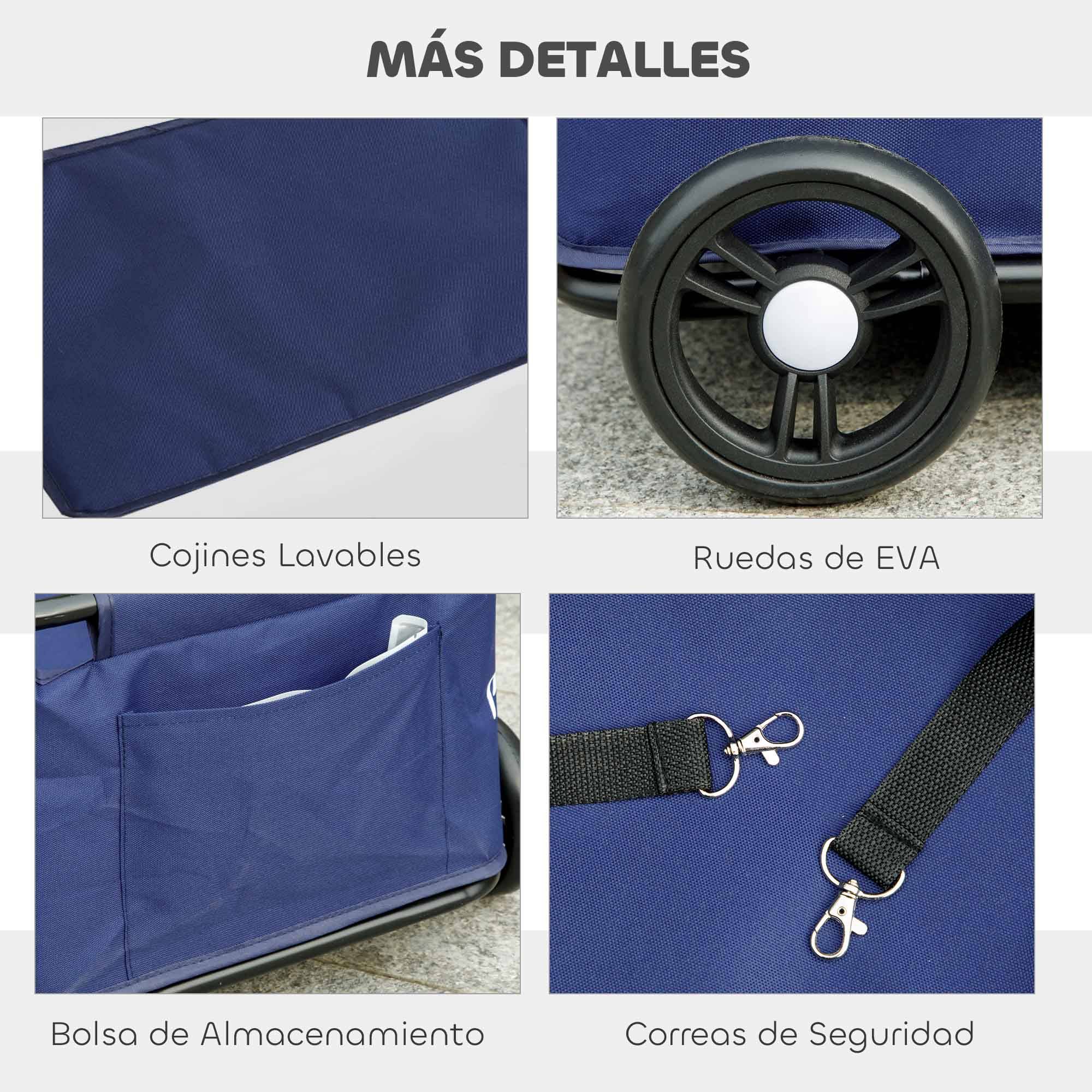 Poussette pour animaux avec barre de poussée réglable, design ouvert, coussin et roues, 53 x 45 x 28 cm, bleu foncé - Image 9