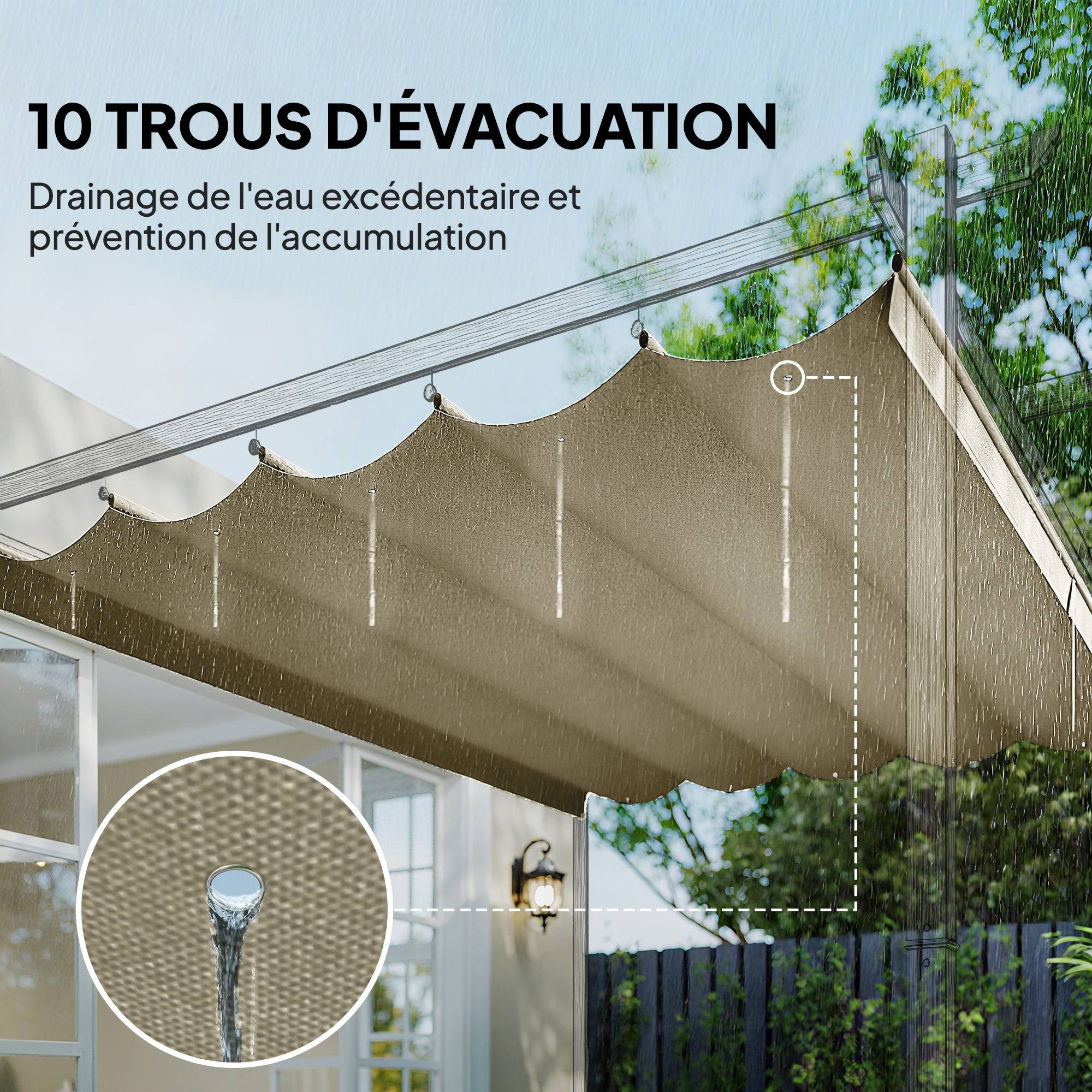 Toile de toit polyester pour pergola rétractable protection ombre respirant 250x255cm Beige - ComfortXL Outdoor Living - Image 8
