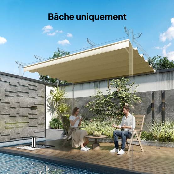 Toile de toit polyester pour pergola rétractable protection ombre respirant 250x255cm Beige - ComfortXL Outdoor Living - Image 4