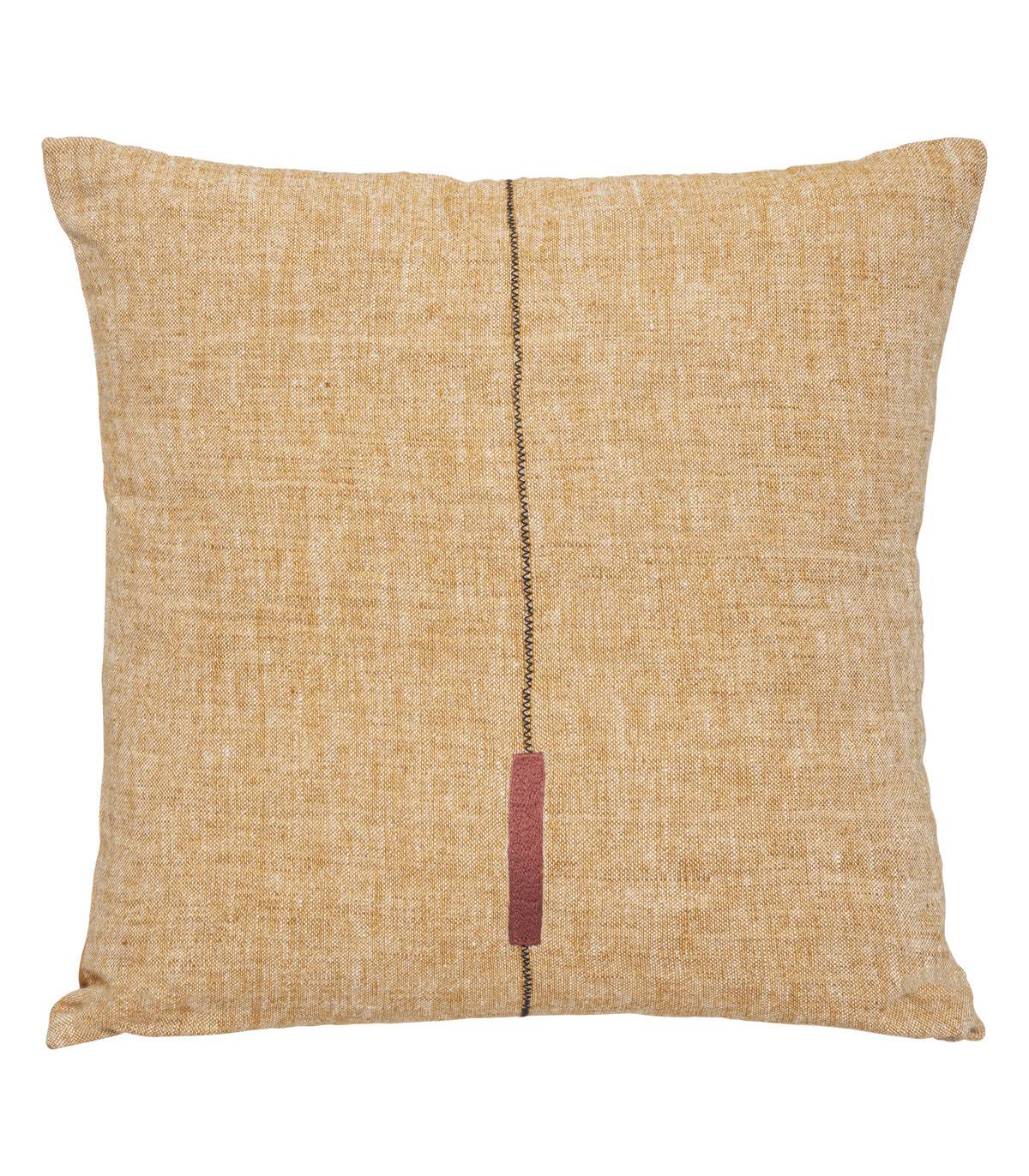 Coussin décoratif déhoussable en Lin et Coton chambray Ocre 55 x 55 cm - Imagen 1