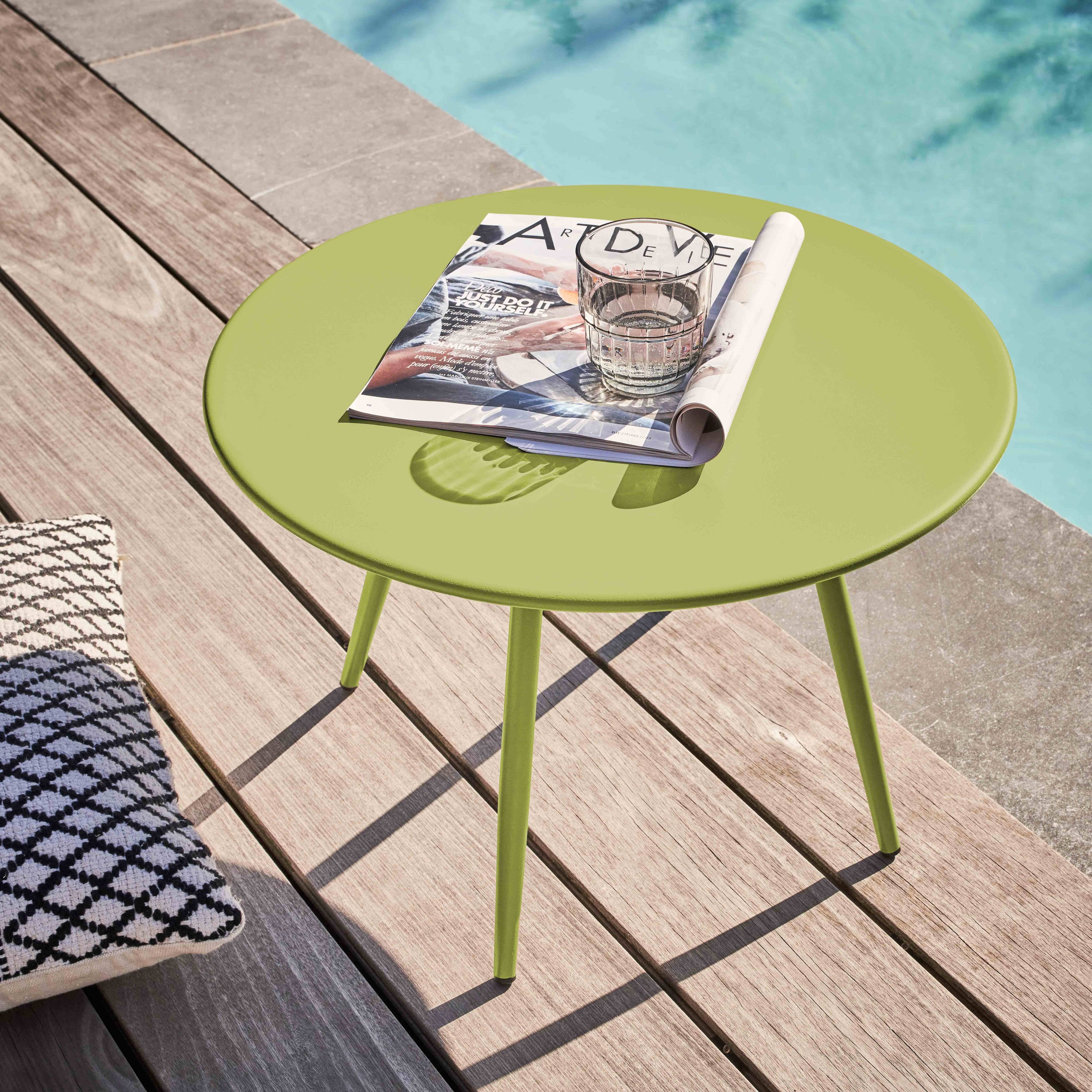 Oviala - Table basse de jardin ronde en métal vert 50 cm Palavas - Oviala - Imagen 2