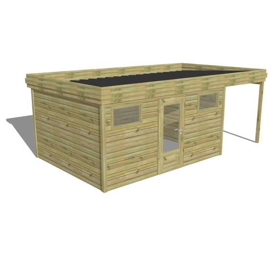 ABRI DE JARDIN bois autoclave 27mm - 6,34x3,44m / 22m2 - Bac acier - Abri Français - Image 1