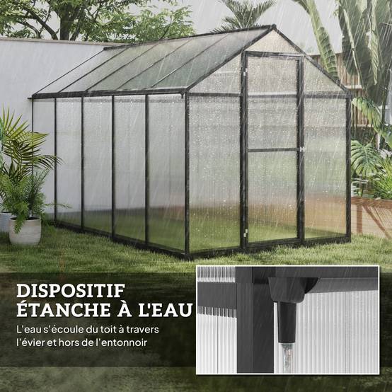 Serre de jardin polycarbonate aluminium extérieur protection hiver 303x183x195cm - ComfortXL Outdoor Living - Image 8