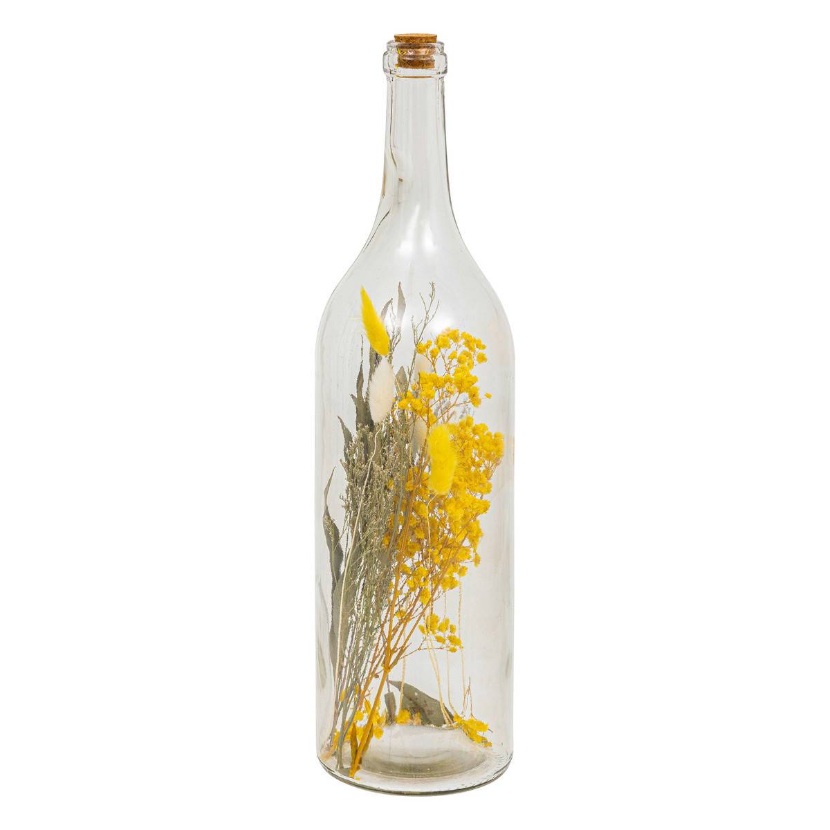 Fleurs Séchées Jaune dans une Bouteille en Verre H 46.6 cm - Image 1