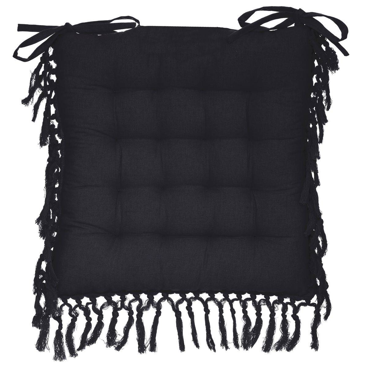 Lot de 6 Galettes de chaise en Coton Gris ardoise avec franges macramé 40 x 40 cm - Imagen 2