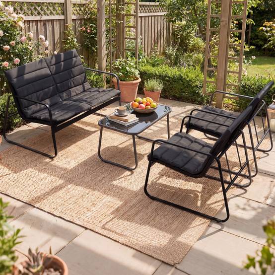 Ensemble de Mobilier d'Extérieur 4 Pièces Salon de Jardin avec Coussins et Table Basse en Verre Gris MAISON CHIC - Image 2