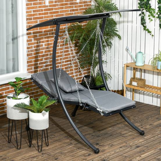 Balancelle de jardin acier gris foncé 108 x 145 x 169 cm - PANGIVO - Image 4