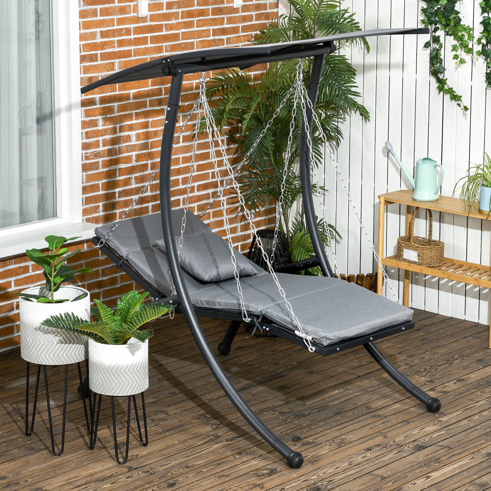 Balancelle de jardin acier gris foncé 108 x 145 x 169 cm - PANGIVO - Image 4