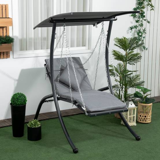 Balancelle de jardin acier gris foncé 108 x 145 x 169 cm - PANGIVO - Image 3