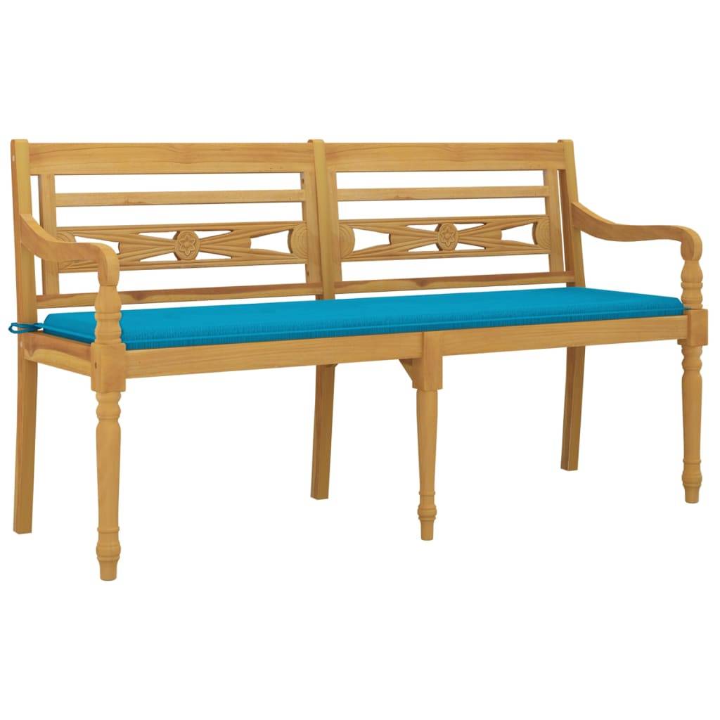 Helloshop26 - Banc de jardin meuble de patio d'extérieur terrasse avec coussin bleu 150 x 51,5 x 84 cm bois de teck massif - Imagen 1