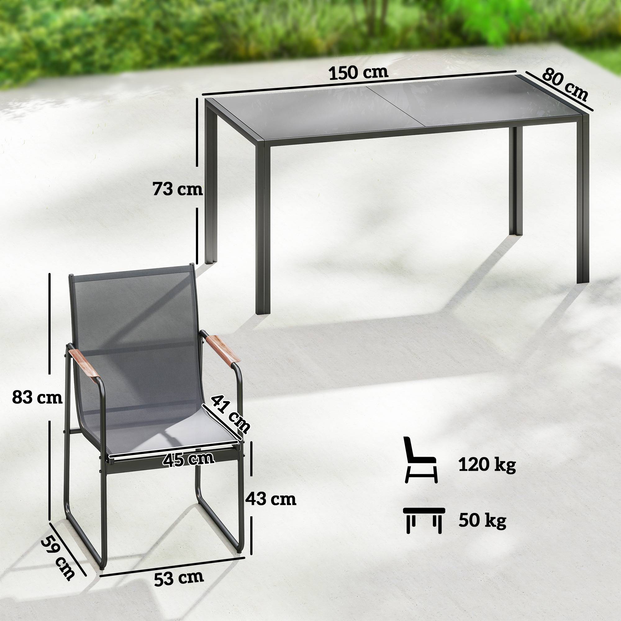 ComfortXL - Salon de jardin 7 pièces acier terrasse plateau verre 150cm gris - ComfortXL Outdoor Living - Image 5