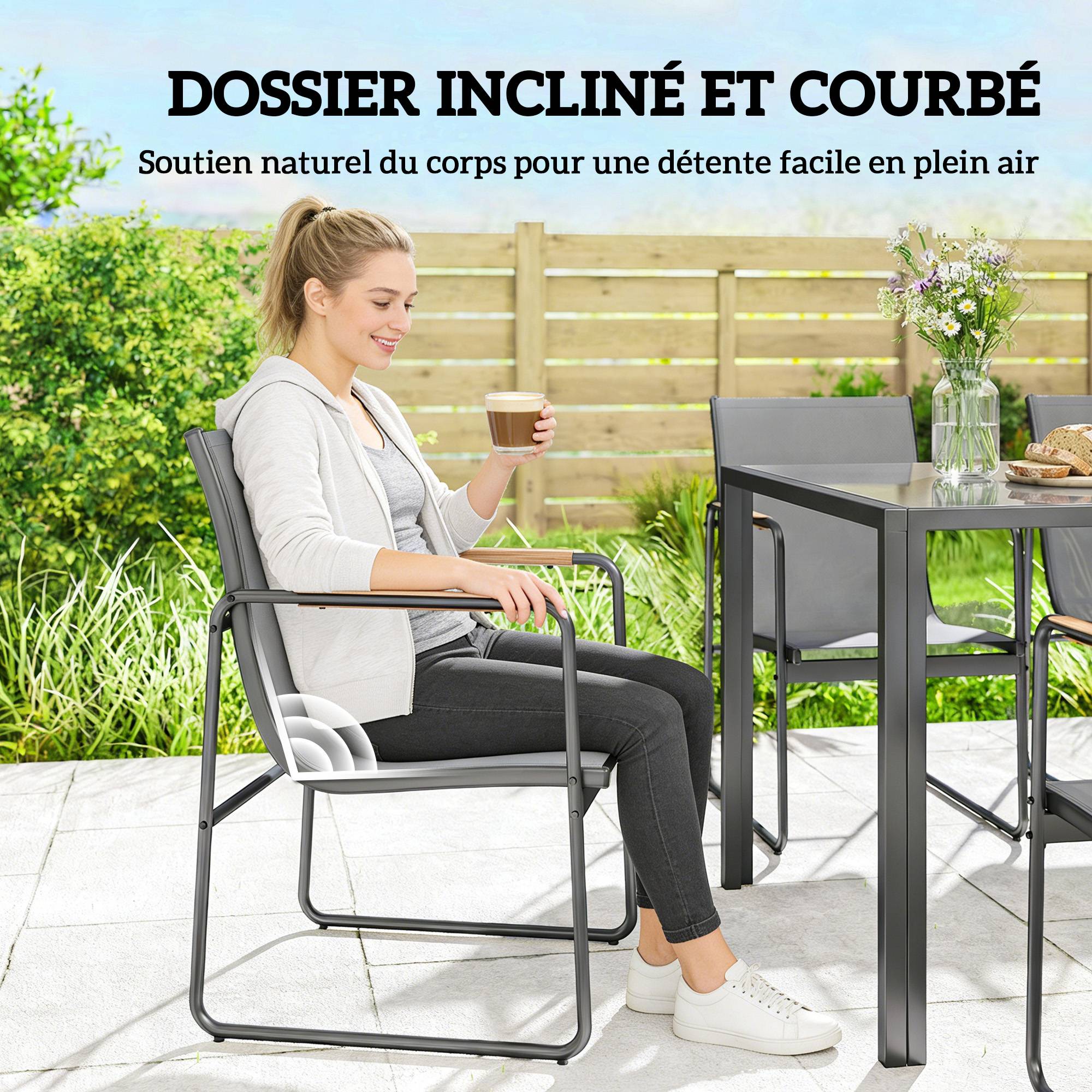 ComfortXL - Salon de jardin 7 pièces acier terrasse plateau verre 150cm gris - ComfortXL Outdoor Living - Image 7