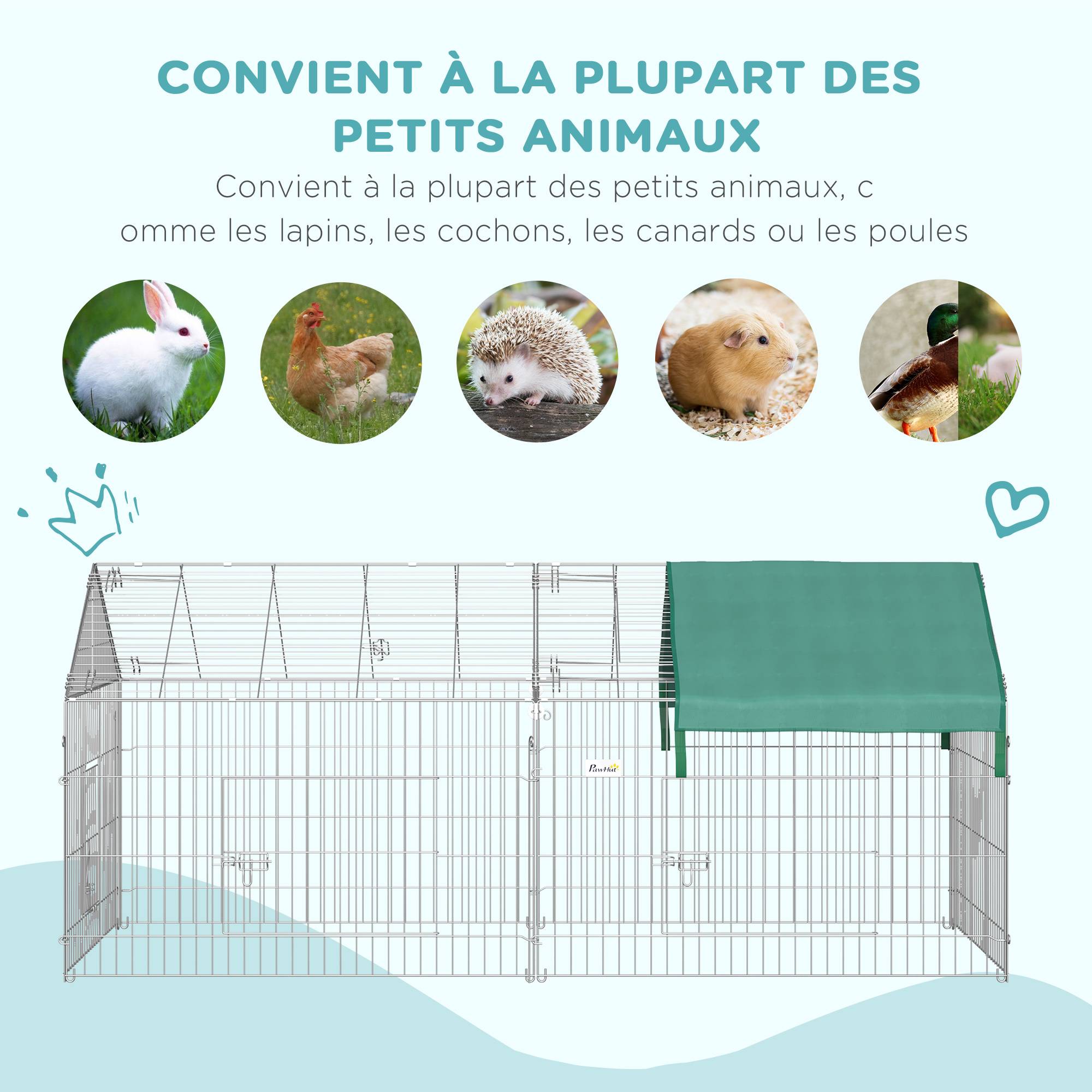 Enclos extérieur pour animaux acier galvanisé argent et vert 220 x 103 x 103 cm - PANGIVO - Image 8