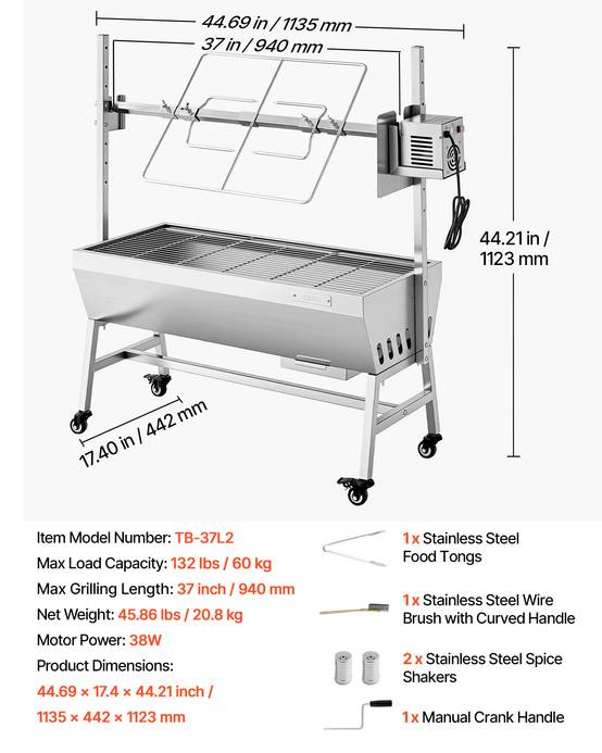 VEVOR Barbecue à Charbon avec Tournebroche Électrique Rôtissoire 38W Charge 60kg - Image 7