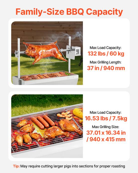 VEVOR Barbecue à Charbon avec Tournebroche Électrique Rôtissoire 38W Charge 60kg - Image 3