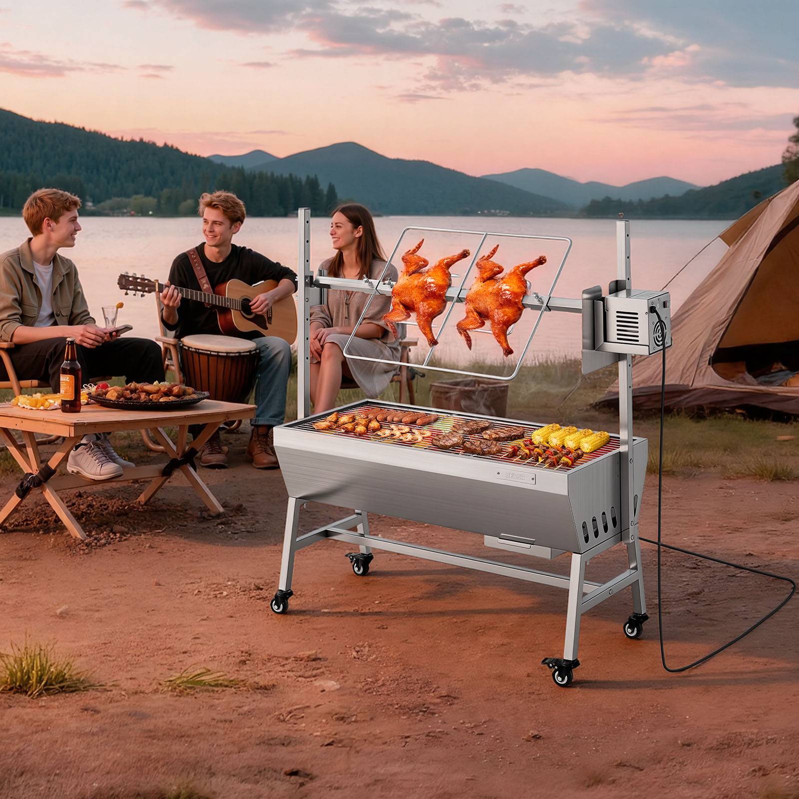 VEVOR Barbecue à Charbon avec Tournebroche Électrique Rôtissoire 38W Charge 60kg - Image 8