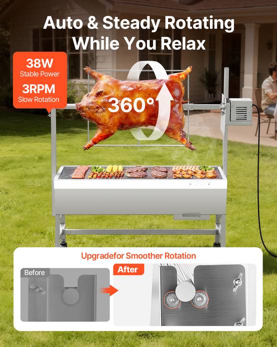 VEVOR Barbecue à Charbon avec Tournebroche Électrique Rôtissoire 38W Charge 60kg - Image 2