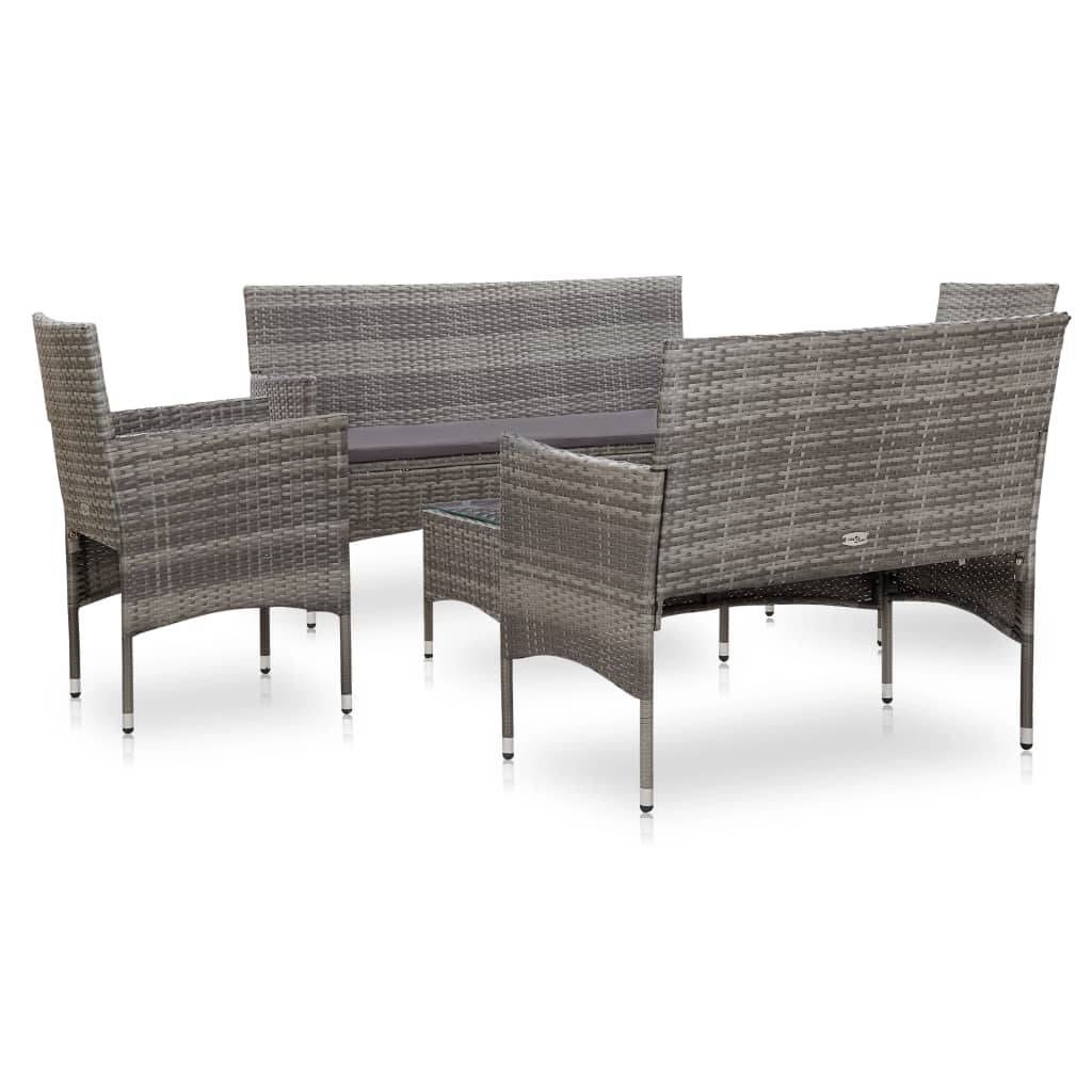 Helloshop26 - Salon de jardin meuble d'extérieur ensemble de mobilier 5 pièces avec coussins résine tressée gris - Imagen 2