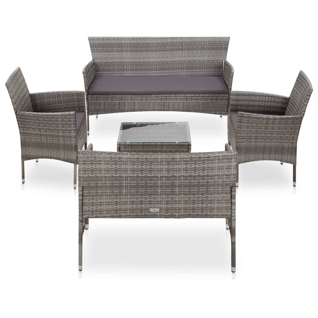 Helloshop26 - Salon de jardin meuble d'extérieur ensemble de mobilier 5 pièces avec coussins résine tressée gris - Imagen 1