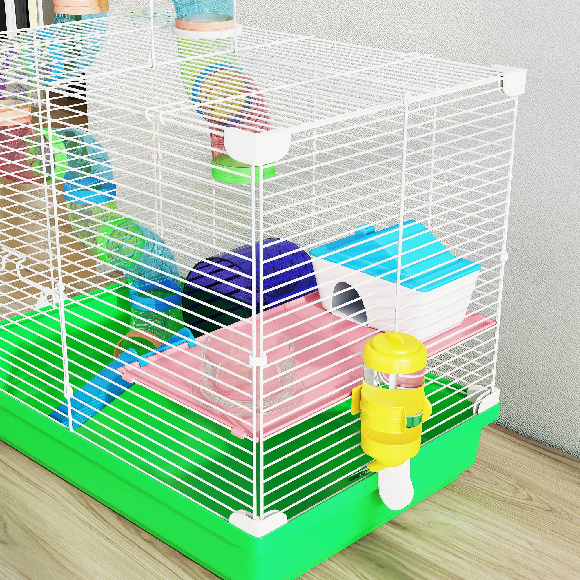 Cage rongeurs métal 2 niveaux tunnel équipements complets transport 46x30x37cm vert - ComfortXL Outdoor Living - Image 10