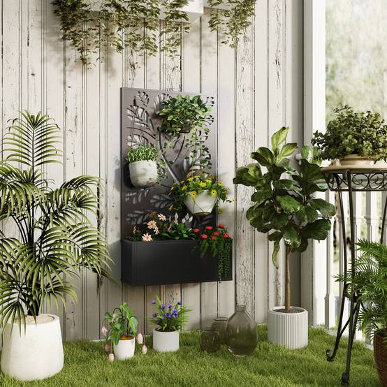 Outsunny - Jardinière avec brise-vue paravent treillis bac à Fleurs - dim. 61L x 23l x 113H cm - Outsunny - Image 4