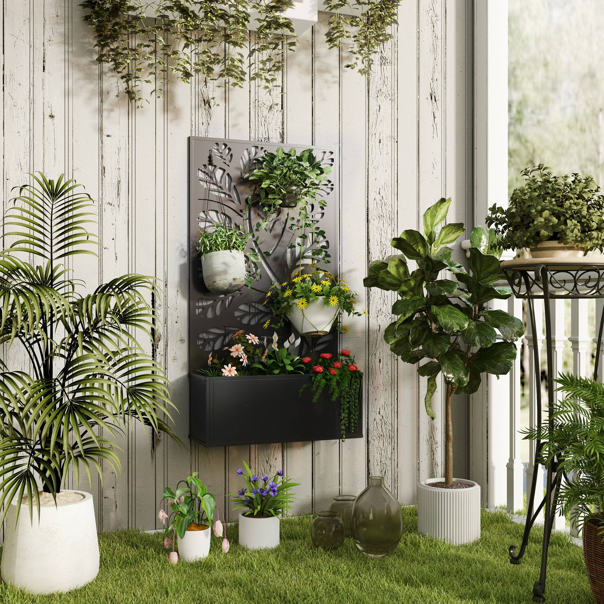Outsunny - Jardinière avec brise-vue paravent treillis bac à Fleurs - dim. 61L x 23l x 113H cm - Outsunny - Image 4
