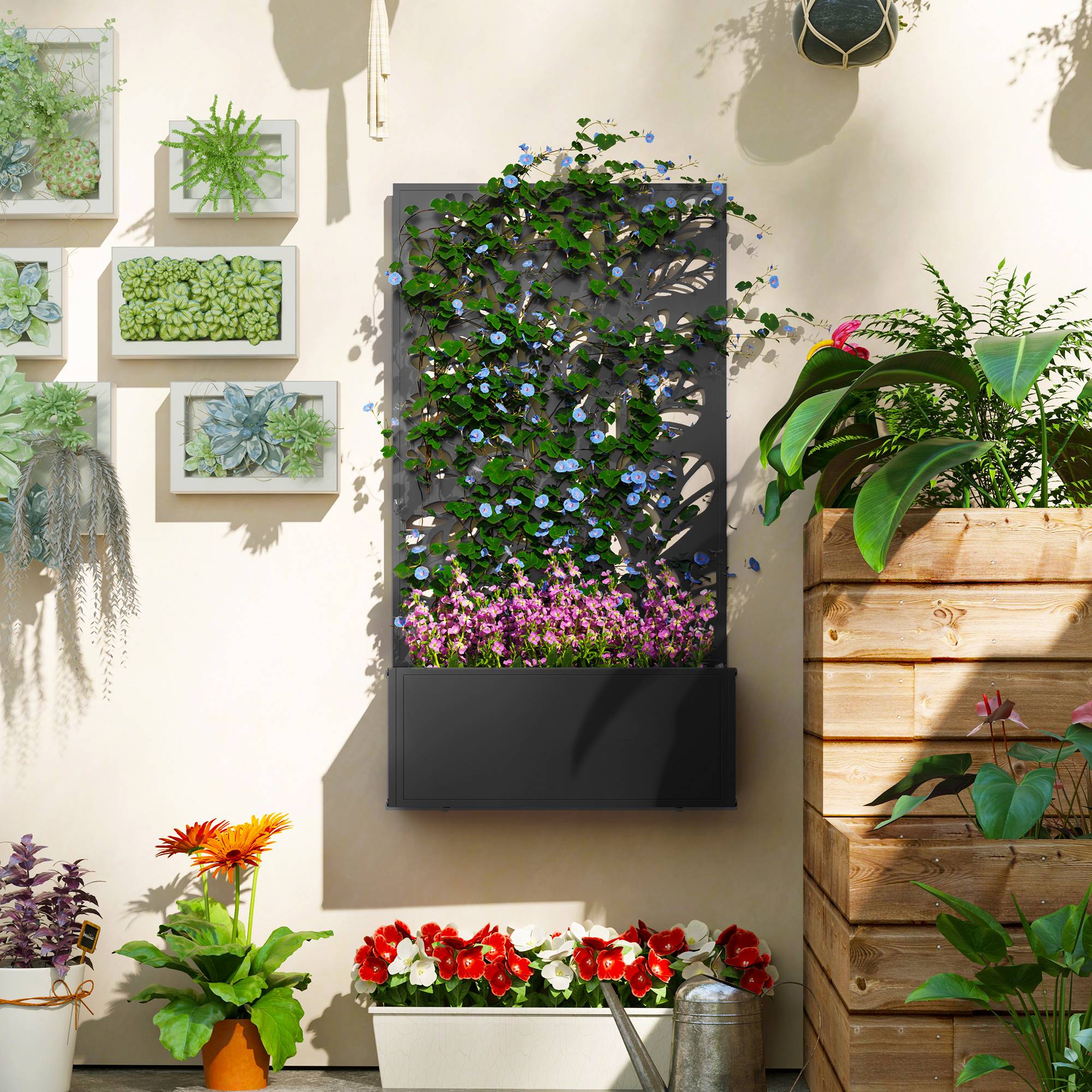 Outsunny - Jardinière avec brise-vue paravent treillis bac à Fleurs - dim. 61L x 23l x 113H cm - Outsunny - Image 2