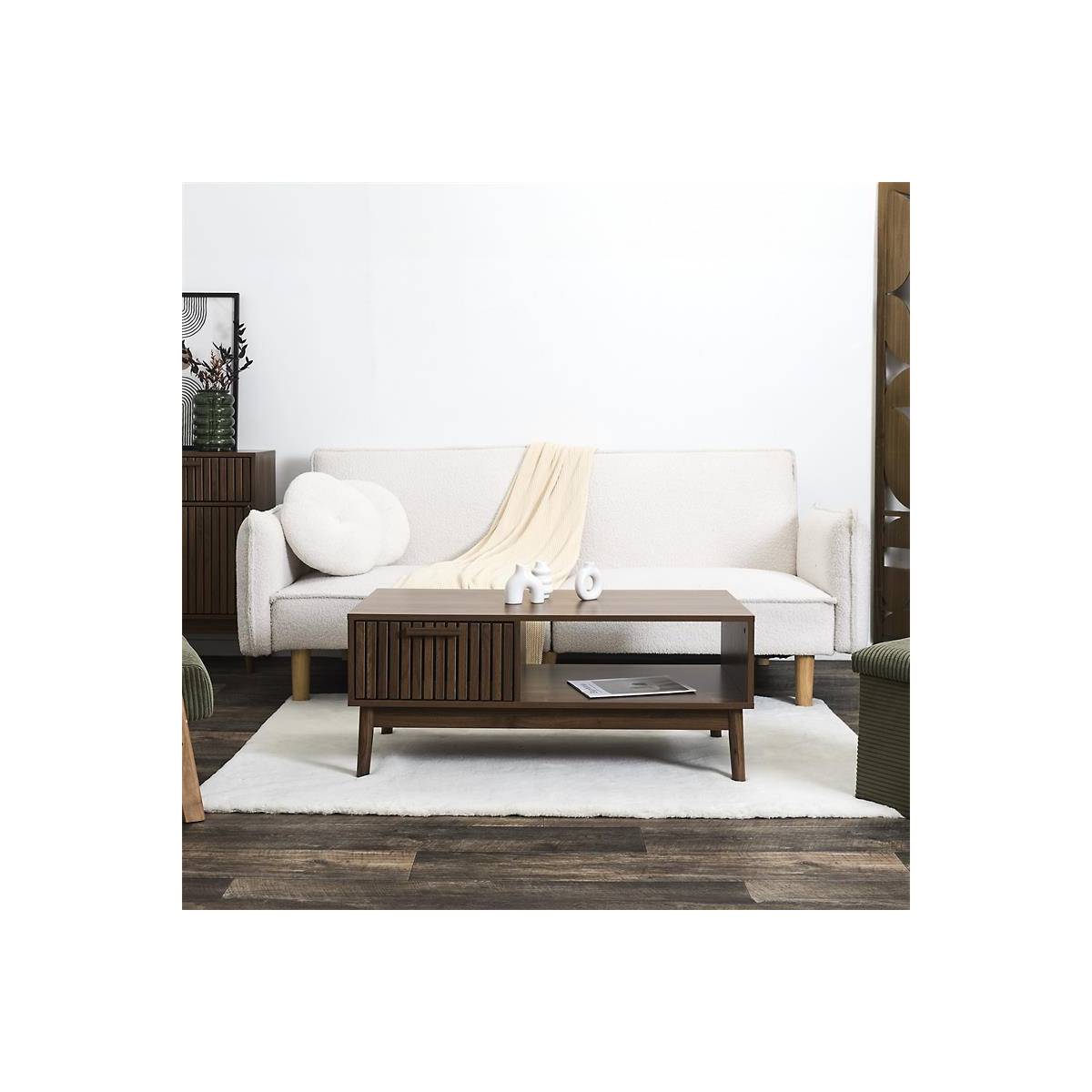 The Home Deco Factory - Table Basse Avec Tiroir "Klaus" 100cm Marron Foncé - Image 8