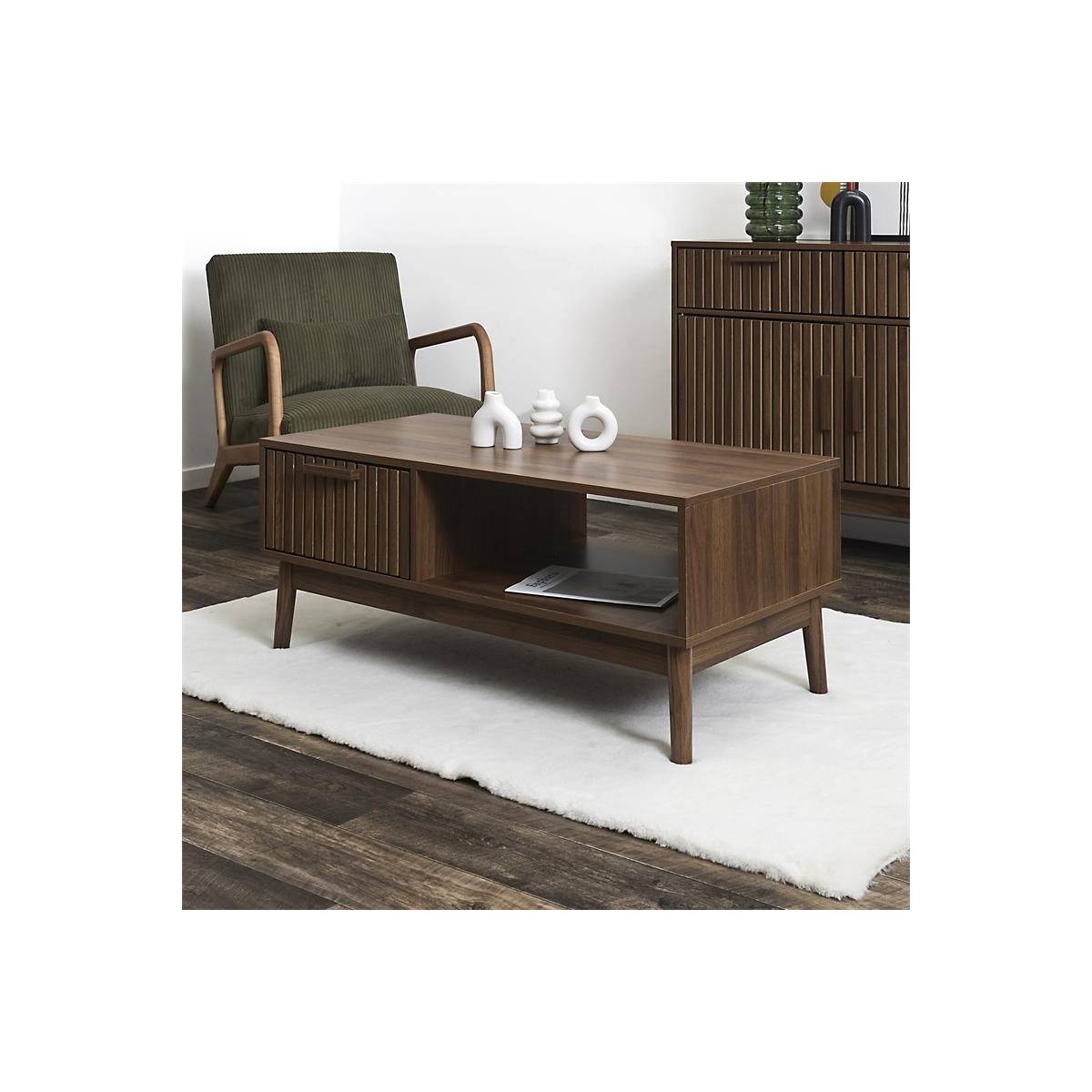 The Home Deco Factory - Table Basse Avec Tiroir "Klaus" 100cm Marron Foncé - Image 7