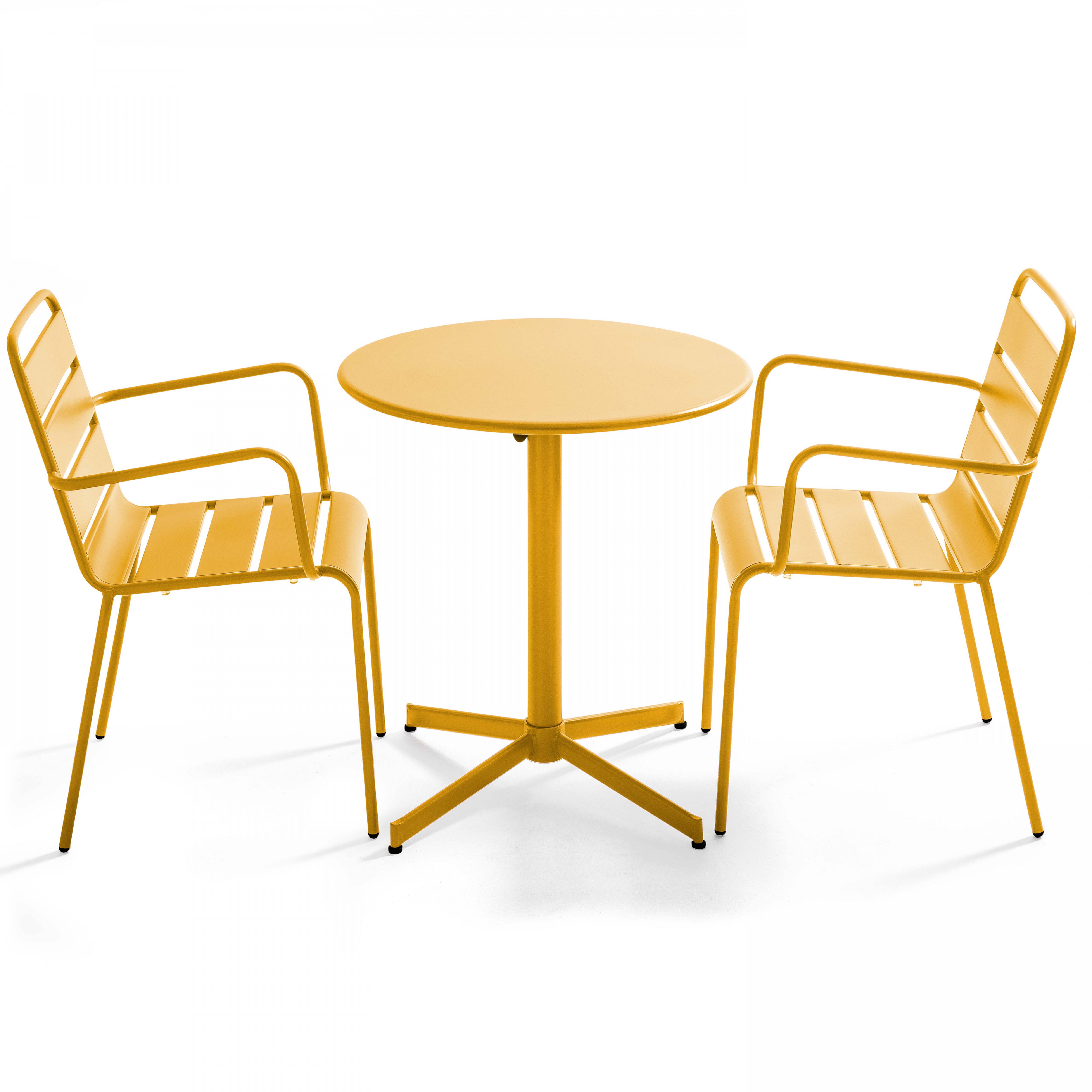 Oviala - Ensemble table de jardin et 2 fauteuils métal jaune Palavas - Oviala - Imagen 1