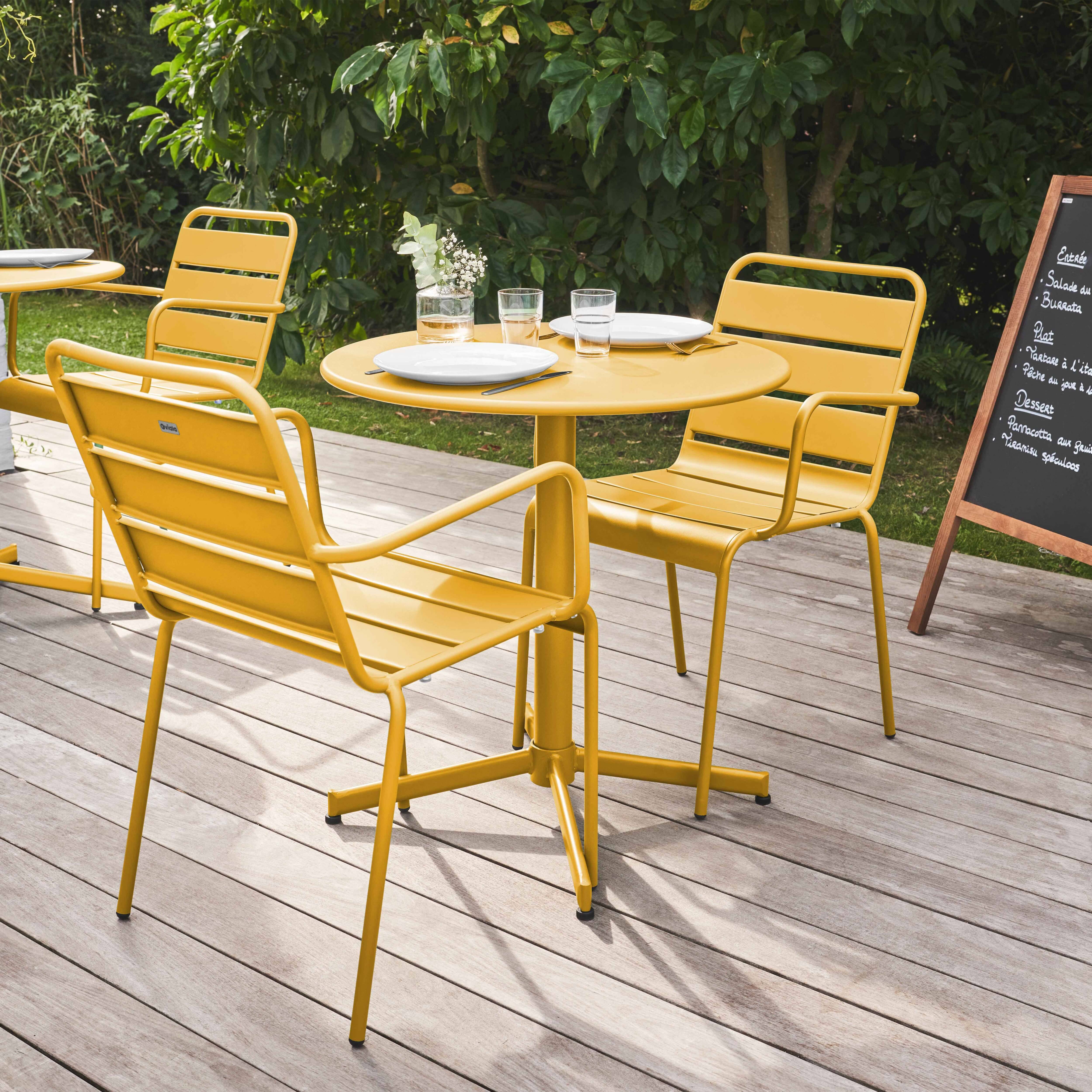 Oviala - Ensemble table de jardin et 2 fauteuils métal jaune Palavas - Oviala - Imagen 3