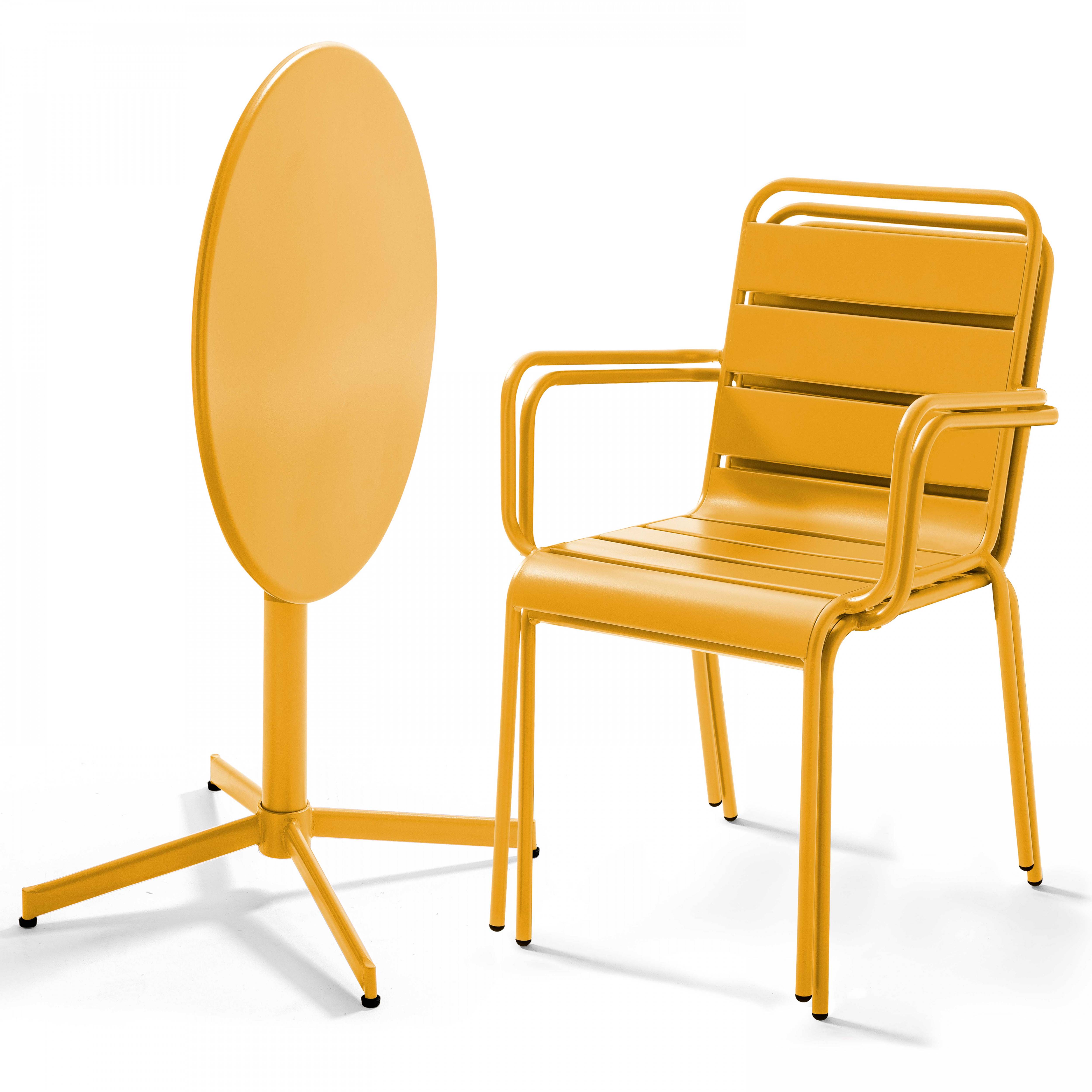 Oviala - Ensemble table de jardin et 2 fauteuils métal jaune Palavas - Oviala - Imagen 2