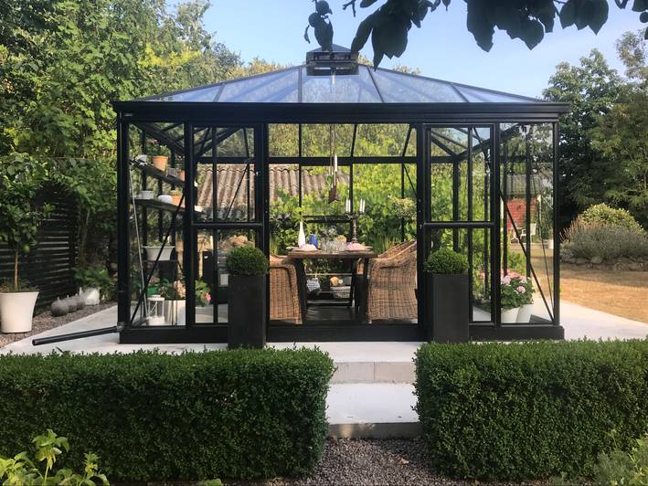 10m² - Serre en verre trempé - Euro Pyra - Laquée - 10m² - gris anthracite - L'atelier Des Serres - Imagen 1