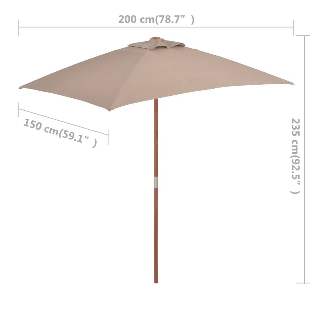 Helloshop26 - Parasol avec mât en bois 150 x 200 cm taupe - Imagen 7