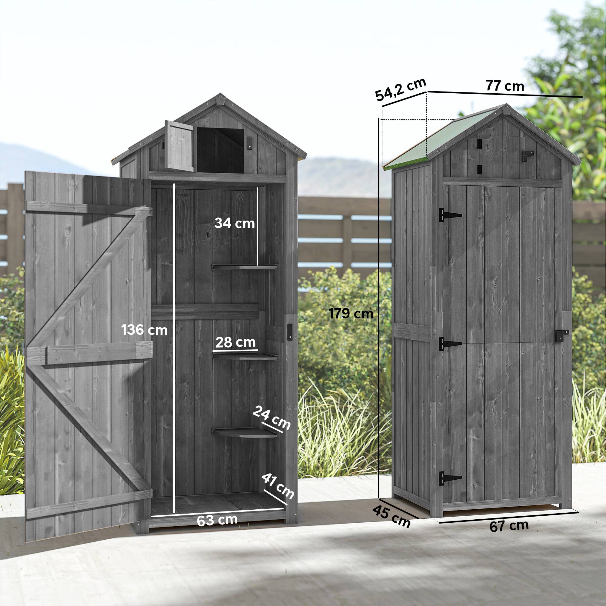 Abri de jardin bois avec étagères 77x54,2x179 cm gris vert - Image 5