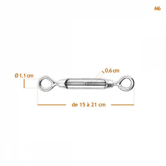Lot de 20 tendeurs de fil réglables en acier inoxydable - Double oeillets - M6 - Linxor - Image 2