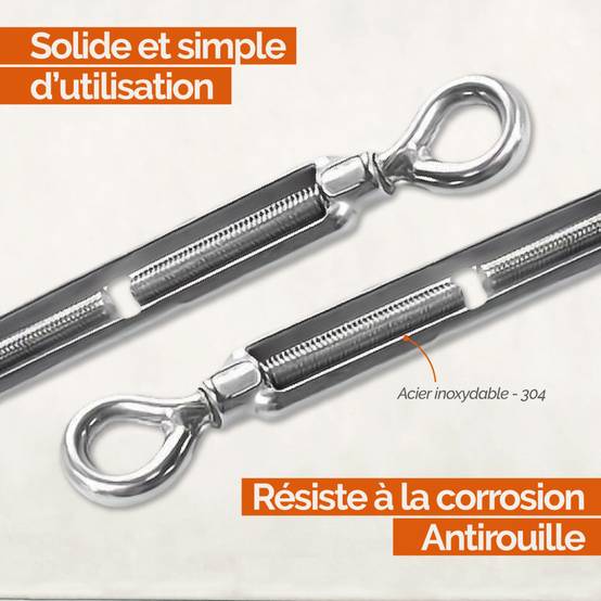 Lot de 20 tendeurs de fil réglables en acier inoxydable - Double oeillets - M6 - Linxor - Image 3