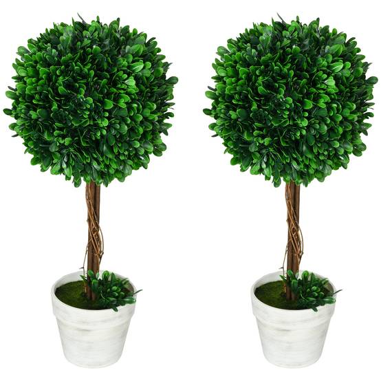Lot 2 Buis Artificiels Boule Plastique Intérieur Extérieur 60cm Vert - ComfortXL Outdoor Living - Image 2