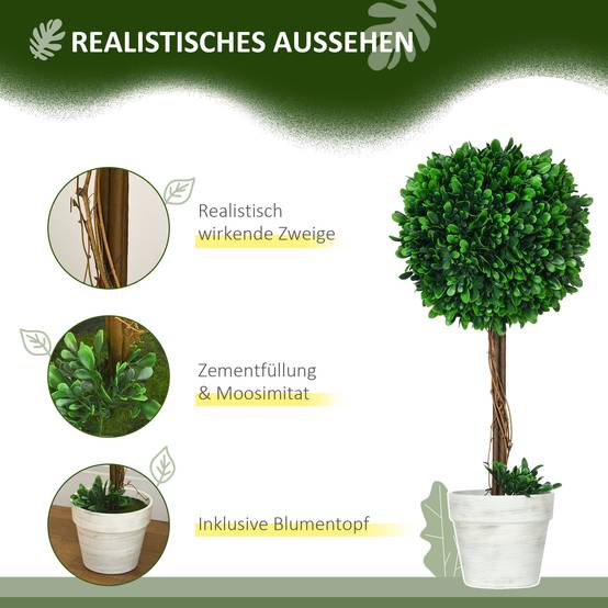Lot 2 Buis Artificiels Boule Plastique Intérieur Extérieur 60cm Vert - ComfortXL Outdoor Living - Image 6