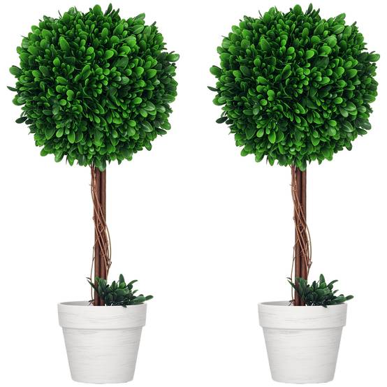 Lot 2 Buis Artificiels Boule Plastique Intérieur Extérieur 60cm Vert - ComfortXL Outdoor Living - Image 1