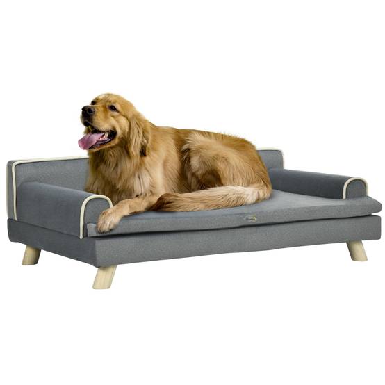 Canapé pour chien chat design scandinave coussin moelleux amovible pieds bois massif 100 x 62 x 32 cm gris - Image 1