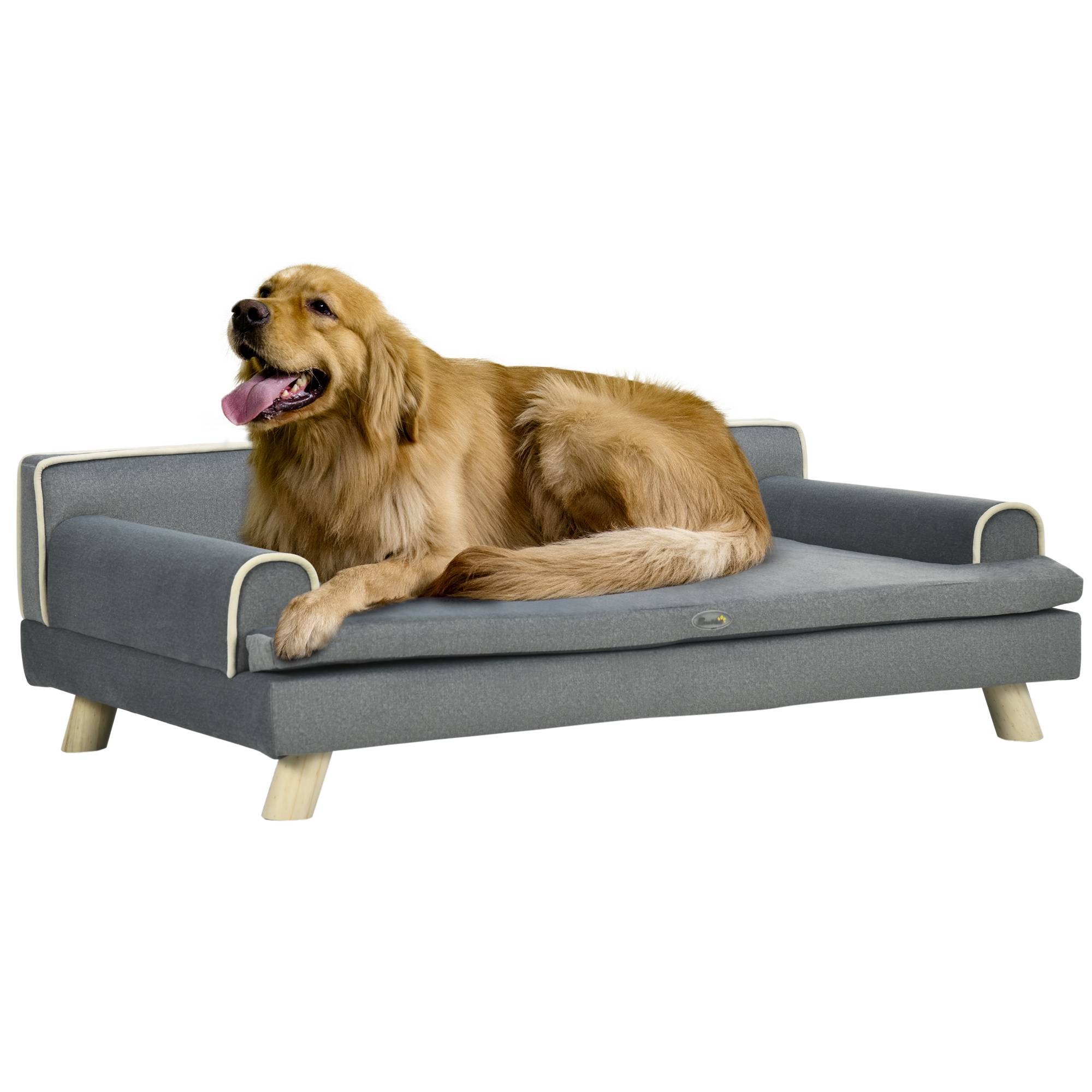 Canapé pour chien chat design scandinave coussin moelleux amovible pieds bois massif 100 x 62 x 32 cm gris - Image 1