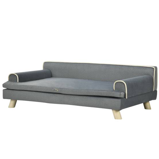 Canapé pour chien chat design scandinave coussin moelleux amovible pieds bois massif 100 x 62 x 32 cm gris - Image 2