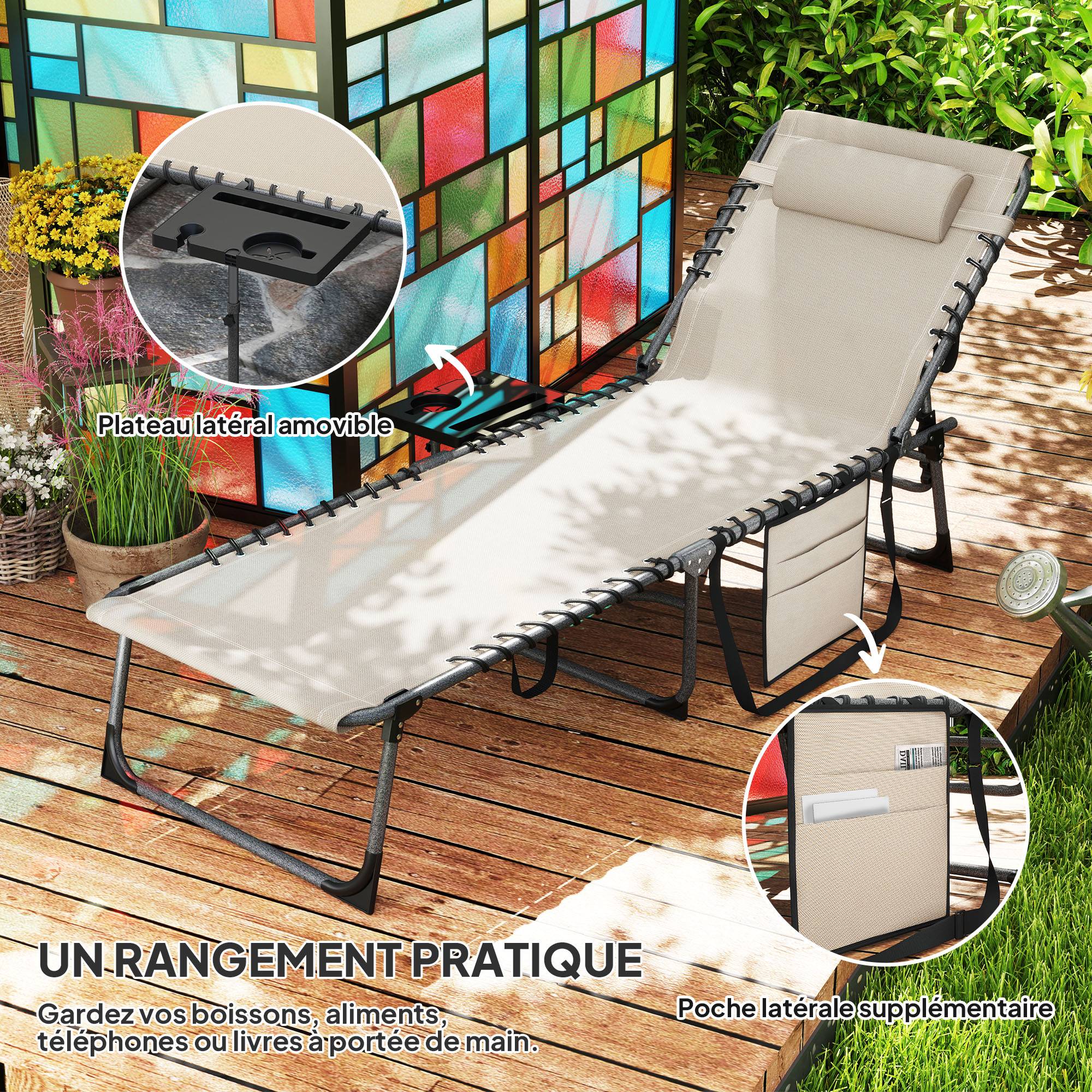 ComfortXL - Bain de soleil pliant Tissu Oxford Jardin Dossier réglable 190x60cm Crème - ComfortXL Outdoor Living - Image 8