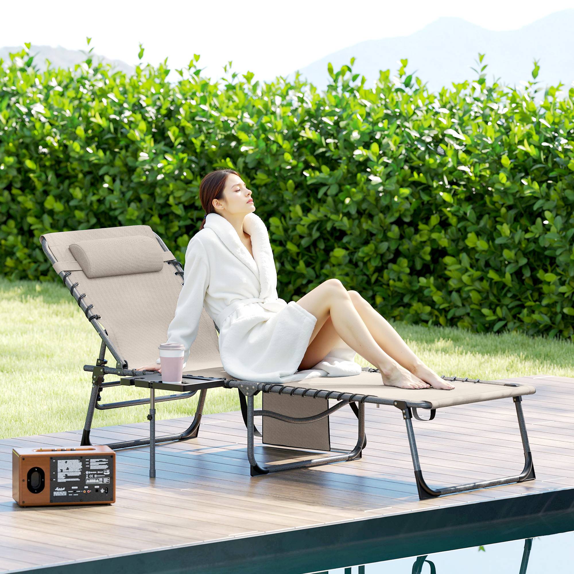 ComfortXL - Bain de soleil pliant Tissu Oxford Jardin Dossier réglable 190x60cm Crème - ComfortXL Outdoor Living - Image 3