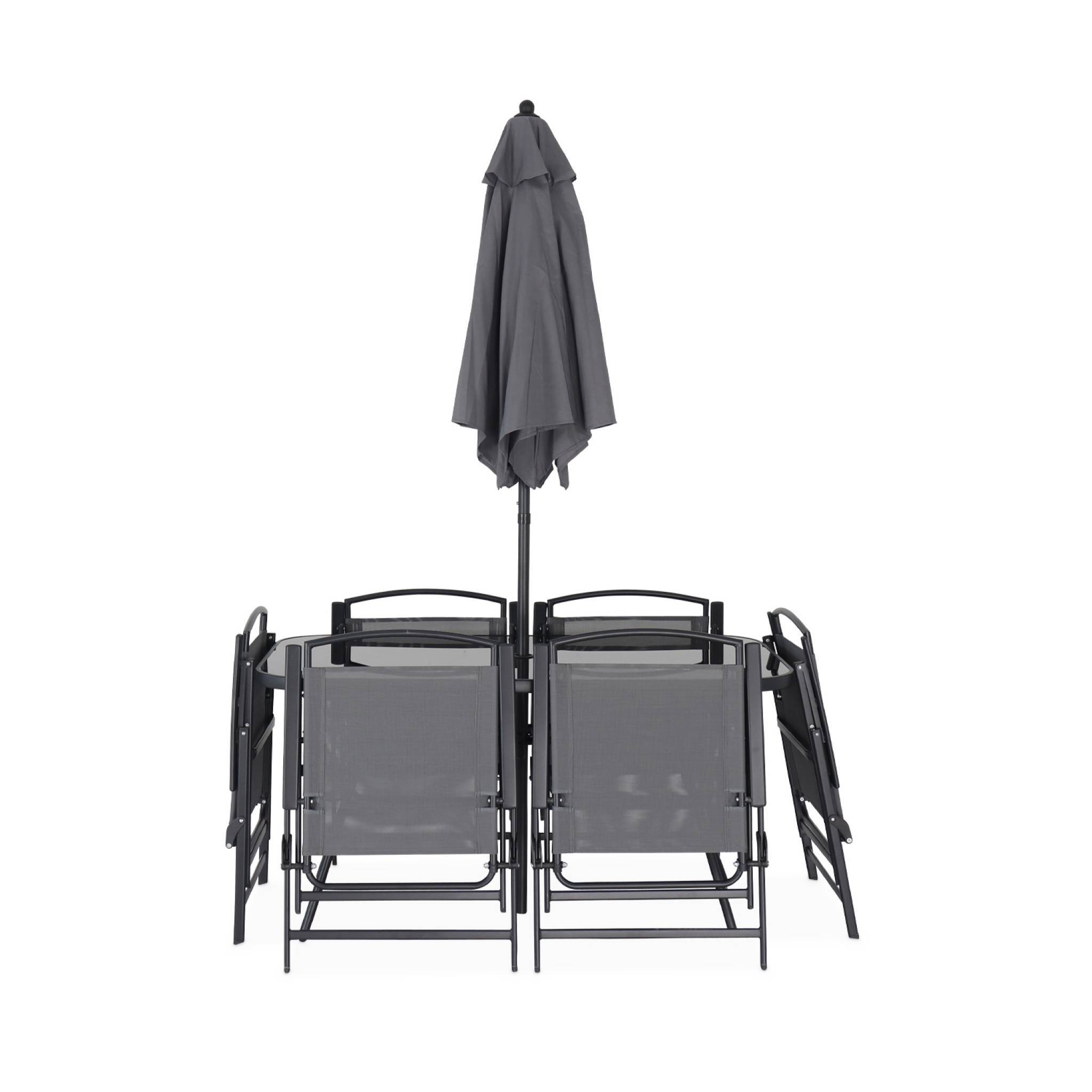 Table de jardin acier avec parasol + 6 assises. anthracite. structure acier avec revêtement anti rouille | sweeek - Image 5