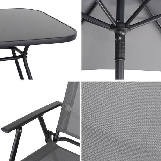 Table de jardin acier avec parasol + 6 assises. anthracite. structure acier avec revêtement anti rouille | sweeek - Image 7